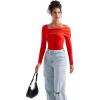 imageSUUKSESS Women One Off The Shoulder Winter Tank Tops Ruched Long Sleeve Shirts2 Red