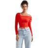 imageSUUKSESS Women One Off The Shoulder Winter Tank Tops Ruched Long Sleeve Shirts2 Red