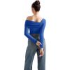 imageSUUKSESS Women One Off The Shoulder Winter Tank Tops Ruched Long Sleeve Shirts2 Sapphire
