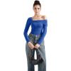 imageSUUKSESS Women One Off The Shoulder Winter Tank Tops Ruched Long Sleeve Shirts2 Sapphire