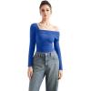 imageSUUKSESS Women One Off The Shoulder Winter Tank Tops Ruched Long Sleeve Shirts2 Sapphire
