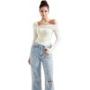 imageSUUKSESS Women One Off The Shoulder Winter Tank Tops Ruched Long Sleeve Shirts2 White