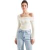 imageSUUKSESS Women One Off The Shoulder Winter Tank Tops Ruched Long Sleeve Shirts2 White