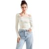 imageSUUKSESS Women One Off The Shoulder Winter Tank Tops Ruched Long Sleeve Shirts2 White