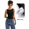 imageSUUKSESS Women Padded Open Back Boat Neck Tank Tops Double Lined Basic ShirtsBlack