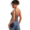 imageSUUKSESS Women Padded Open Back Boat Neck Tank Tops Double Lined Basic ShirtsBrown