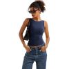 imageSUUKSESS Women Padded Open Back Boat Neck Tank Tops Double Lined Basic ShirtsNavy