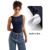 imageSUUKSESS Women Padded Open Back Boat Neck Tank Tops Double Lined Basic ShirtsNavy