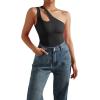 imageSUUKSESS Women Ribbed Bodysuit Sexy One Shoulder Sleeveless Padded Tank Top