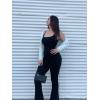 imageSUUKSESS Women Ribbed Flare One Piece Jumpsuits Seamless Padded Sexy Jumpsuit1 Black 30