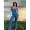 imageSUUKSESS Women Ribbed Flare One Piece Jumpsuits Seamless Padded Sexy Jumpsuit1 Blue 30