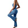 imageSUUKSESS Women Ribbed Flare One Piece Jumpsuits Seamless Padded Sexy Jumpsuit1 Blue 30