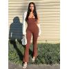 imageSUUKSESS Women Ribbed Flare One Piece Jumpsuits Seamless Padded Sexy Jumpsuit1 Brown 30