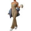 imageSUUKSESS Women Ribbed Flare One Piece Jumpsuits Seamless Padded Sexy Jumpsuit1 Dark Coffee 30