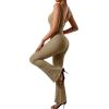 imageSUUKSESS Women Ribbed Flare One Piece Jumpsuits Seamless Padded Sexy Jumpsuit1 Dark Coffee 30