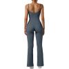 imageSUUKSESS Women Ribbed Flare One Piece Jumpsuits Seamless Padded Sexy Jumpsuit1 Grey 30