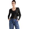 imageSUUKSESS Women Ribbed Lightweight Cardigan V Neck Button Up Long Sleeve Cropped Modal TopsBlack