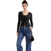 imageSUUKSESS Women Ribbed Lightweight Cardigan V Neck Button Up Long Sleeve Cropped Modal TopsBlack