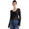 imageSUUKSESS Women Ribbed Lightweight Cardigan V Neck Button Up Long Sleeve Cropped Modal TopsBlack