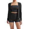 imageSUUKSESS Women Ribbed Lightweight Cardigan V Neck Button Up Long Sleeve Cropped Modal TopsBlack