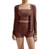 imageSUUKSESS Women Ribbed Lightweight Cardigan V Neck Button Up Long Sleeve Cropped Modal TopsDark Brown