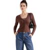 imageSUUKSESS Women Ribbed Lightweight Cardigan V Neck Button Up Long Sleeve Cropped Modal TopsDark Brown