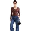imageSUUKSESS Women Ribbed Lightweight Cardigan V Neck Button Up Long Sleeve Cropped Modal TopsDark Brown