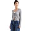 imageSUUKSESS Women Ribbed Lightweight Cardigan V Neck Button Up Long Sleeve Cropped Modal TopsGray