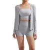 imageSUUKSESS Women Ribbed Lightweight Cardigan V Neck Button Up Long Sleeve Cropped Modal TopsGray