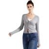 imageSUUKSESS Women Ribbed Lightweight Cardigan V Neck Button Up Long Sleeve Cropped Modal TopsGray