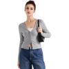 imageSUUKSESS Women Ribbed Lightweight Cardigan V Neck Button Up Long Sleeve Cropped Modal TopsGray
