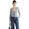 imageSUUKSESS Women Ribbed Lightweight Cardigan V Neck Button Up Long Sleeve Cropped Modal TopsGray