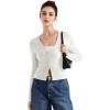 imageSUUKSESS Women Ribbed Lightweight Cardigan V Neck Button Up Long Sleeve Cropped Modal TopsWhite