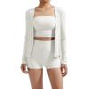 imageSUUKSESS Women Ribbed Lightweight Cardigan V Neck Button Up Long Sleeve Cropped Modal TopsWhite