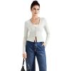 imageSUUKSESS Women Ribbed Lightweight Cardigan V Neck Button Up Long Sleeve Cropped Modal TopsWhite