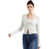 imageSUUKSESS Women Ribbed Lightweight Cardigan V Neck Button Up Long Sleeve Cropped Modal TopsWhite