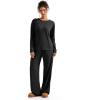 imageSUUKSESS Women Ribbed Lounge Sets Long Sleeve Pajama Two Piece Sets with PocketsBlack