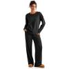 imageSUUKSESS Women Ribbed Lounge Sets Long Sleeve Pajama Two Piece Sets with PocketsBlack