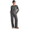 imageSUUKSESS Women Ribbed Lounge Sets Long Sleeve Pajama Two Piece Sets with PocketsGrey