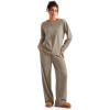 imageSUUKSESS Women Ribbed Lounge Sets Long Sleeve Pajama Two Piece Sets with PocketsKhaki
