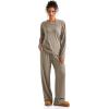 imageSUUKSESS Women Ribbed Lounge Sets Long Sleeve Pajama Two Piece Sets with PocketsKhaki
