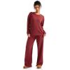 imageSUUKSESS Women Ribbed Lounge Sets Long Sleeve Pajama Two Piece Sets with PocketsRed