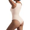 imageSUUKSESS Women Ribbed Sexy Bodysuit Halter Sleeveless Padded One Piece Tank Top1 Beige