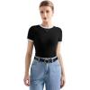 imageSUUKSESS Women Ribbed Striped Short Sleeve Slim Fit Tops Summer Crew Neck Color Block Going Out T ShirtBlack