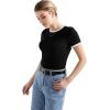 imageSUUKSESS Women Ribbed Striped Short Sleeve Slim Fit Tops Summer Crew Neck Color Block Going Out T ShirtBlack