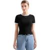 imageSUUKSESS Women Ribbed Striped Short Sleeve Slim Fit Tops Summer Crew Neck Color Block Going Out T ShirtBlack