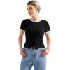 imageSUUKSESS Women Ribbed Striped Short Sleeve Slim Fit Tops Summer Crew Neck Color Block Going Out T ShirtBlack