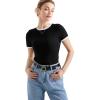 imageSUUKSESS Women Ribbed Striped Short Sleeve Slim Fit Tops Summer Crew Neck Color Block Going Out T ShirtBlack