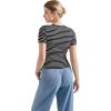 imageSUUKSESS Women Ribbed Striped Short Sleeve Slim Fit Tops Summer Crew Neck Color Block Going Out T ShirtBlack Stripe