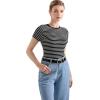 imageSUUKSESS Women Ribbed Striped Short Sleeve Slim Fit Tops Summer Crew Neck Color Block Going Out T ShirtBlack Stripe